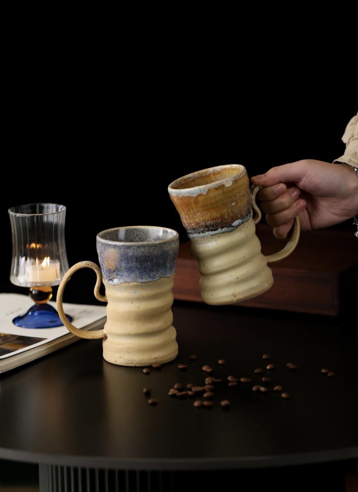 17oz Large Unique Cool Tall Handmade Ceramic Coffee Mug with Comfortable Big handle, Big Pottery