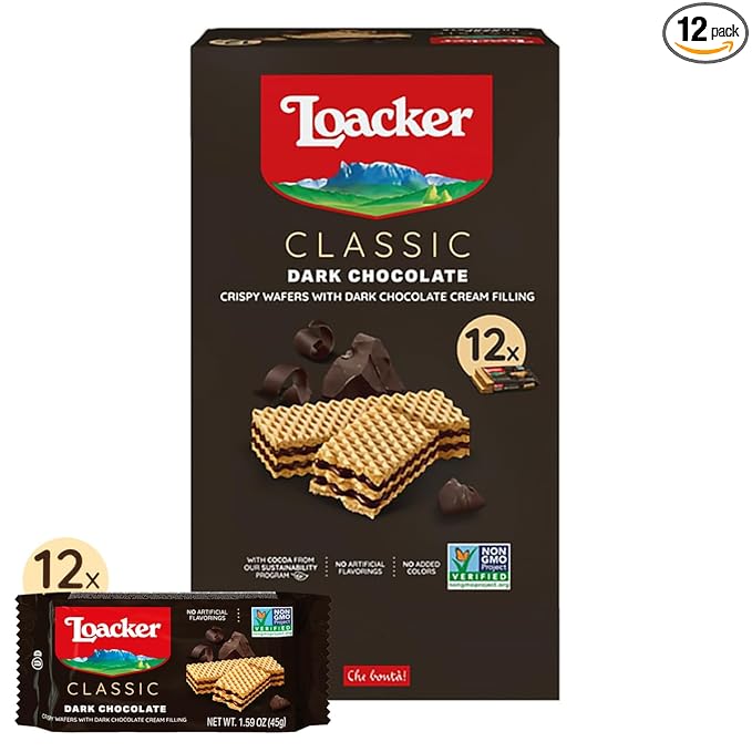 Loacker Classic Dark Chocolate Wafers - Premium Crispy Wafer Cookies with Dark Chocolate Cream
