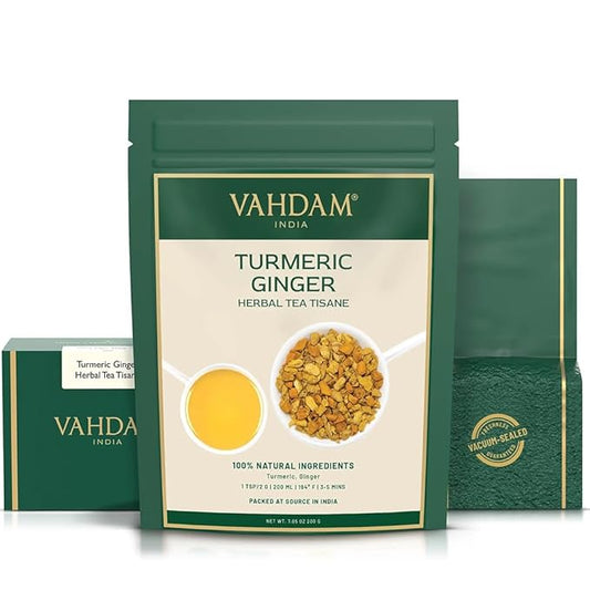 VAHDAM, Turmeric Ginger Herbal Tea (50+ Cups, 3.53oz) Caffeine Free | 100% Pure Herbal Blend