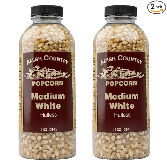 Amish Country Popcorn | 2-14 oz Bottles | Medium White Popcorn Kernels | Old Fashioned, Non-GMO and