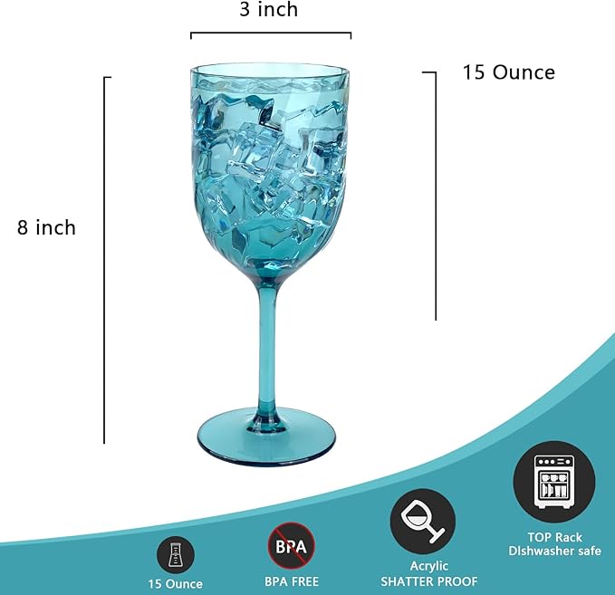 Yalin Set of 6 Unbreakable 12 oz Acrylic Plastic Wine and Water Tumbler Stackable Goblets.
