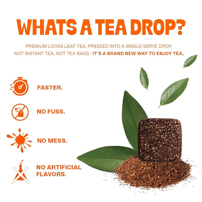 Tea Drops 30 Bulk Pack Thai Tea Bagless Tea - Loose Leaf, Lightly Sweetened, On-The-Go.