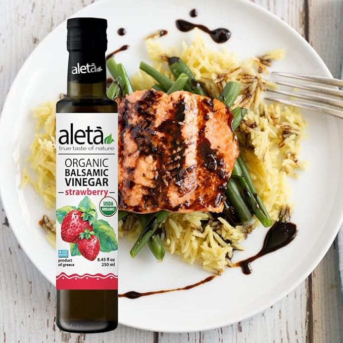 Aleta Farms Balsamic Vinegar, Greek Organic Strawberry Infused Aged Balsamic Vinegar, USDA Organic
