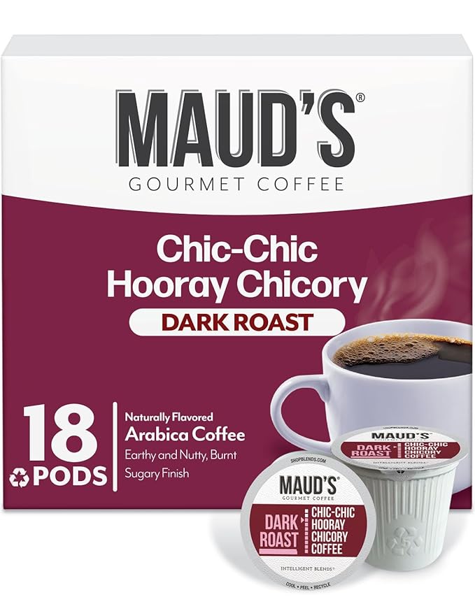 Maud's Chicory Flavored Coffee Pods, 18 ct, Dark Roast Flavored Coffee in Recyclable Single Serve