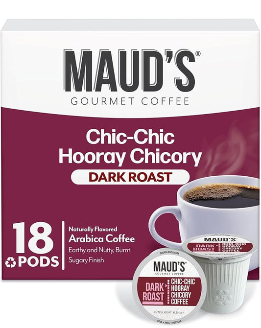 Maud's Chicory Flavored Coffee Pods, 18 ct, Dark Roast Flavored Coffee in Recyclable Single Serve