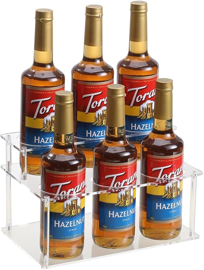 IEEK Coffee Syrup Rack,2 Tier Clear Acrylic Coffee Syrup Organizer with anti slip padfor Coffee