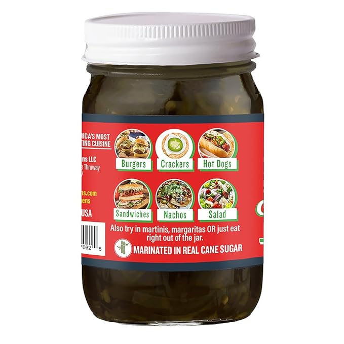 Ragin' Cajun Candied Jalape챰o Slices - 14 fl oz Jar, All Natural - Sweet Spicy Louisiana Condiment