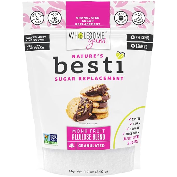 Wholesome Yum Besti Natural Sugar Substitute - Keto Granulated Monk Fruit Sweetener Blend With