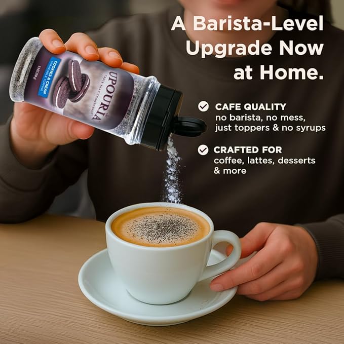 Upouria Cookies & Cream Coffee Topper, Vegan, Rich Flavor Enhancer for Coffee, Hot Chocolate, Ice