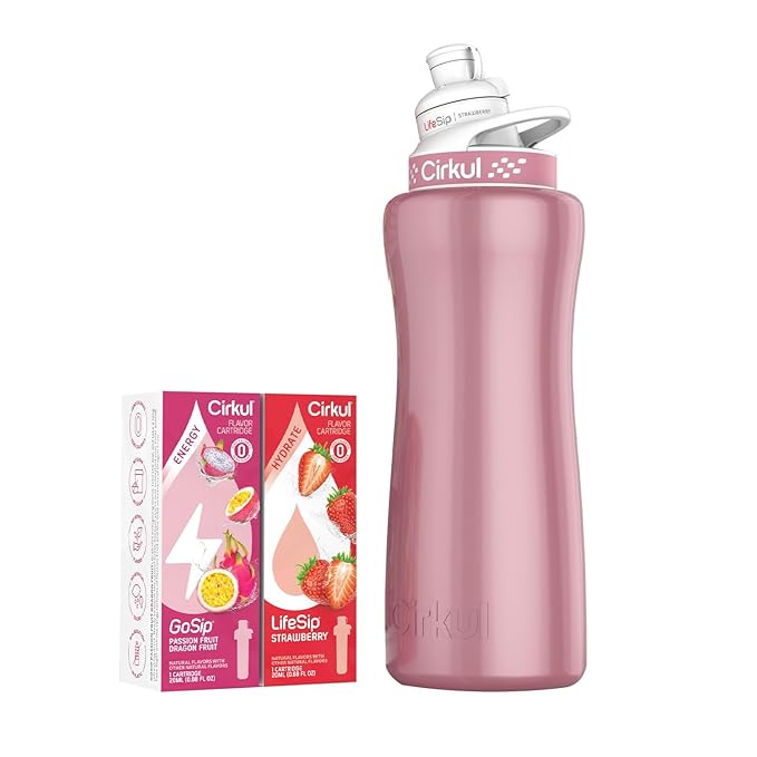 Cirkul 32oz. Rose Gold Stainless Steel Water Bottle Starter Kit with Rose Gold Lid and 2 Flavor