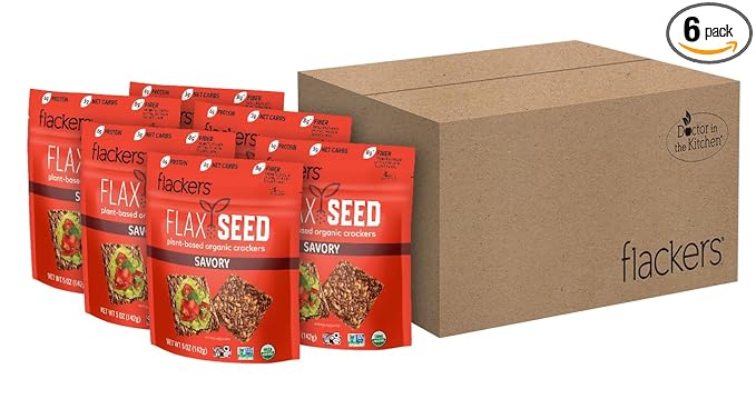 Flackers Organic Savory Flaxseed Crackers, 5 Ounce 6-Pack, Gluten Free, Non GMO, Vegan, Keto Snack