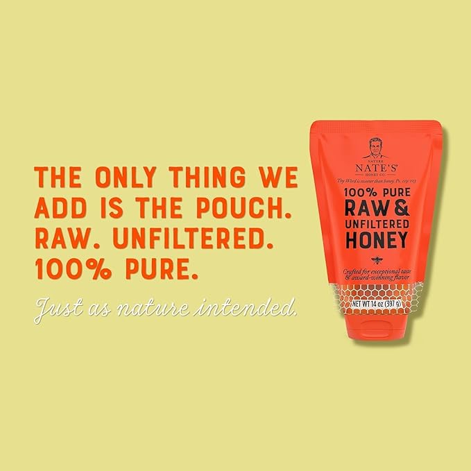Nate's 100% Pure, Raw & Unfiltered Honey, No-Drip Sustainable Squeeze Pouch; Purity Guarantee, No