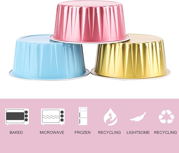 EUSOAR Mini Aluminum Pans with Lids, Pack of 30 Gold Bule Red 5oz Disposable Aluminum Foil Cupcake