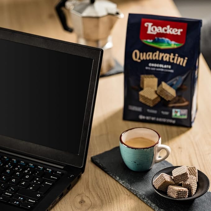Loacker Quadratini Chocolate Wafer Cookies LARGE - 30% Less Sugar - Premium Crispy Bite Size Wafers