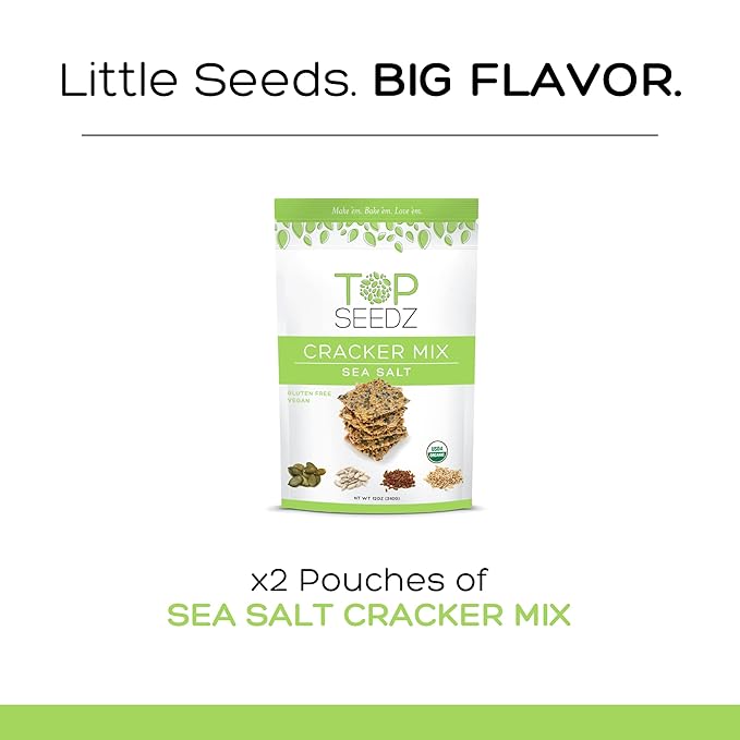 Top Seedz Organic Gluten Free Bake-at-Home Sea Salt Seed Crackers Mix | 2-Pack | 12 Ounces |