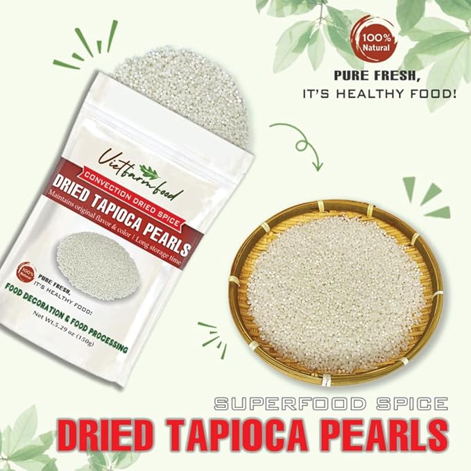 DRIED TAPIOCA PEARLS 5.29 Oz (150g) VIETFARMFOOD: Natural pure, convection dried seasoning made