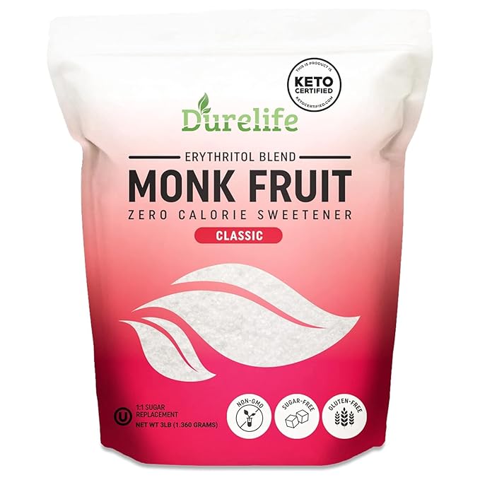 Durelife Monk Fruit Sweetener, Sugar Substitute, Keto Diet Friendly, Zero Calorie, White Sugar