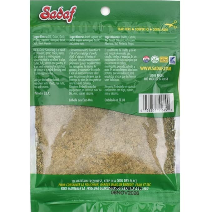 Sadaf Dill & Garlic Seasoning - Garlic and Herb Seasoning for Cooking and Food Flavoring