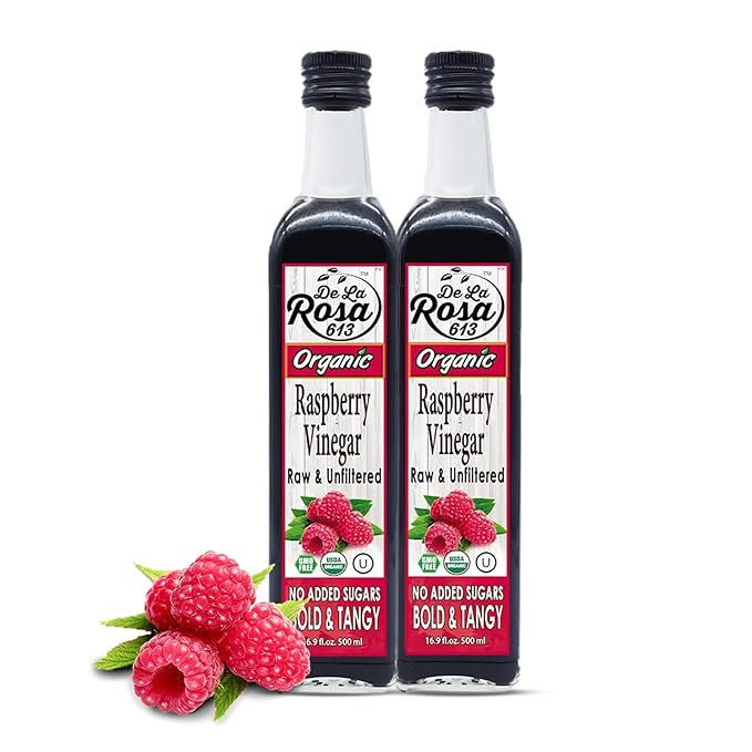 De La Rosa Raspberry Vinegar Organic, Raw & Unfiltered Pure Vinegar, Vegan, Gluten Free & Kosher