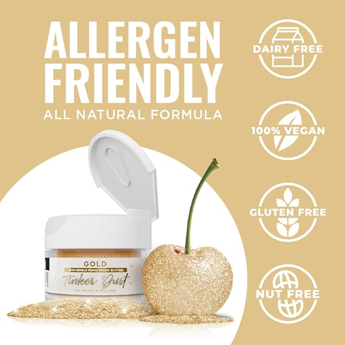 Bakell - Gold Tinker Dust (5g, 1x Jar) Edible Glitter for Food, Desserts, and Beverages!