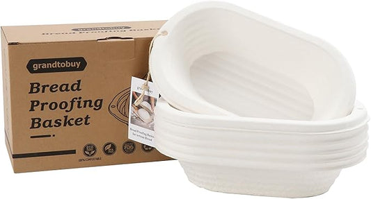 6x 11inch Oval Pulp Bread Proofing Basket Sourdough Banneton Brotform with Linen Liner Cloth Cover