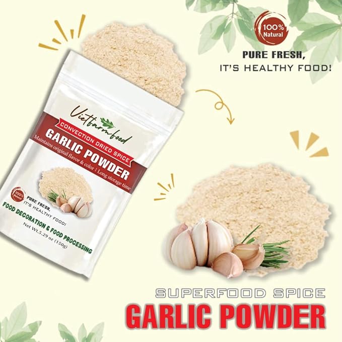 GARLIC POWDER 5.29 Oz (150g) VIETFARMFOOD: Natural pure, convection dried seasoning made from real