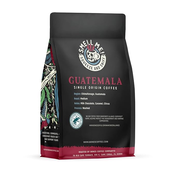Bones Coffee Company Guatamela Single-Origin, Milk Chocolate, Citrus and Caramel Notes, Whole