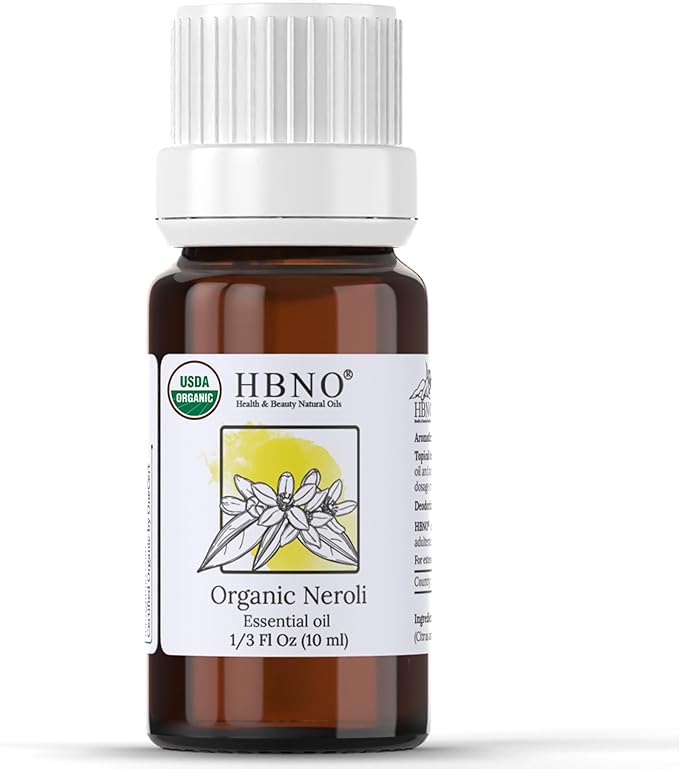 HBNO Organic Neroli Essential Oil- 1/3 oz (10ml) Size - Ideal for Diffusers, Cleaning Agents