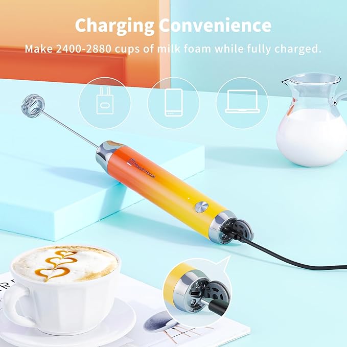 Maestri House Rechargeable Milk Frother with Stand, LunaFro Handheld Electric Foam Maker Waterproof