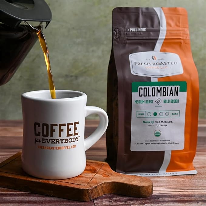 Fresh Roasted Coffee, Organic Colombian | USDA Organic, 100% Single Origin, Kosher | Medium Roast