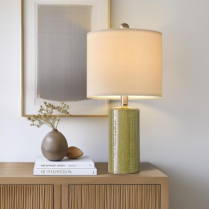 20.25" Small Single Table Lamp for Bedroom Modern Ceramic Nightstand Lamp Farmhouse Bedside Lamp