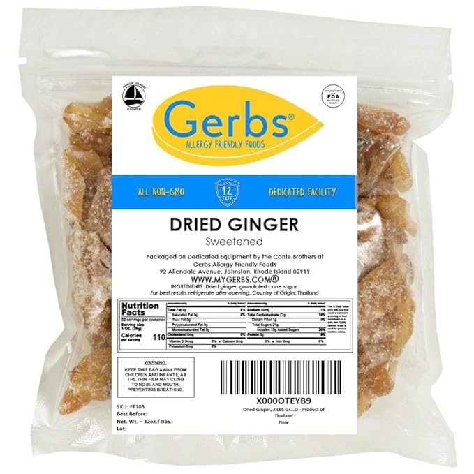 Gerbs Crystalized Dried Ginger 2 lbs. | Unsulfured, No Additives, Resealable Bulk Bag | Bold &