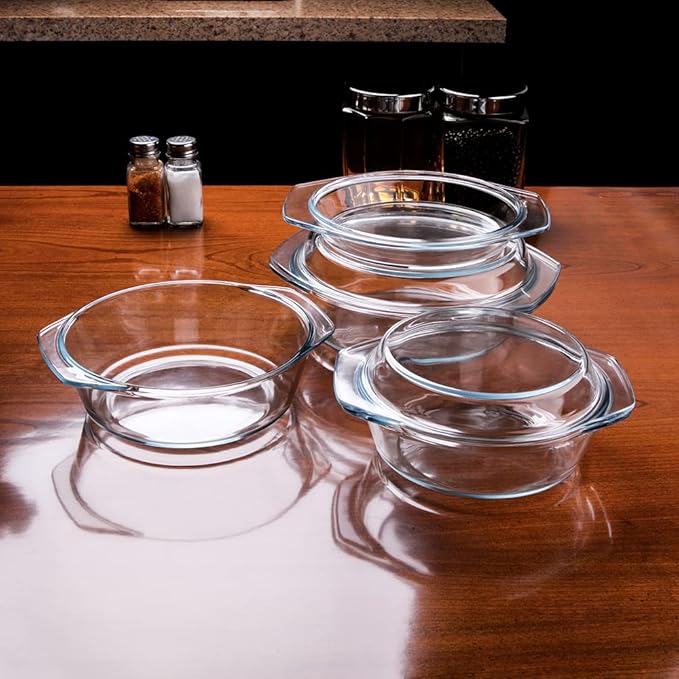 Set of 6 Pieces Round Tempered Glass Casserole Dish with Lids, Glass Casserole Baking Dish Set for