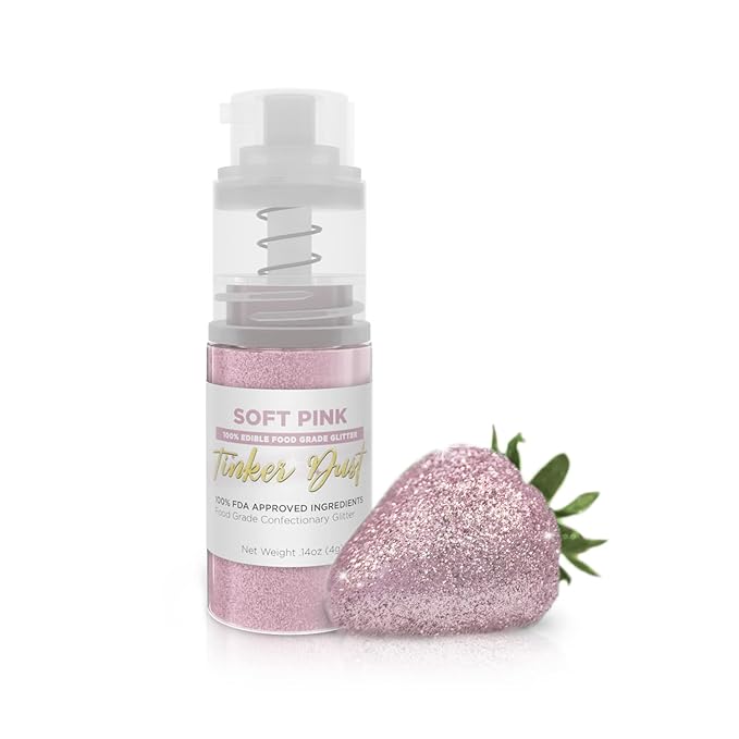 Bakell - Soft Pink Tinker Dust (4g, 1x Mini Spray Pump) Edible Glitter for Food, Desserts, and