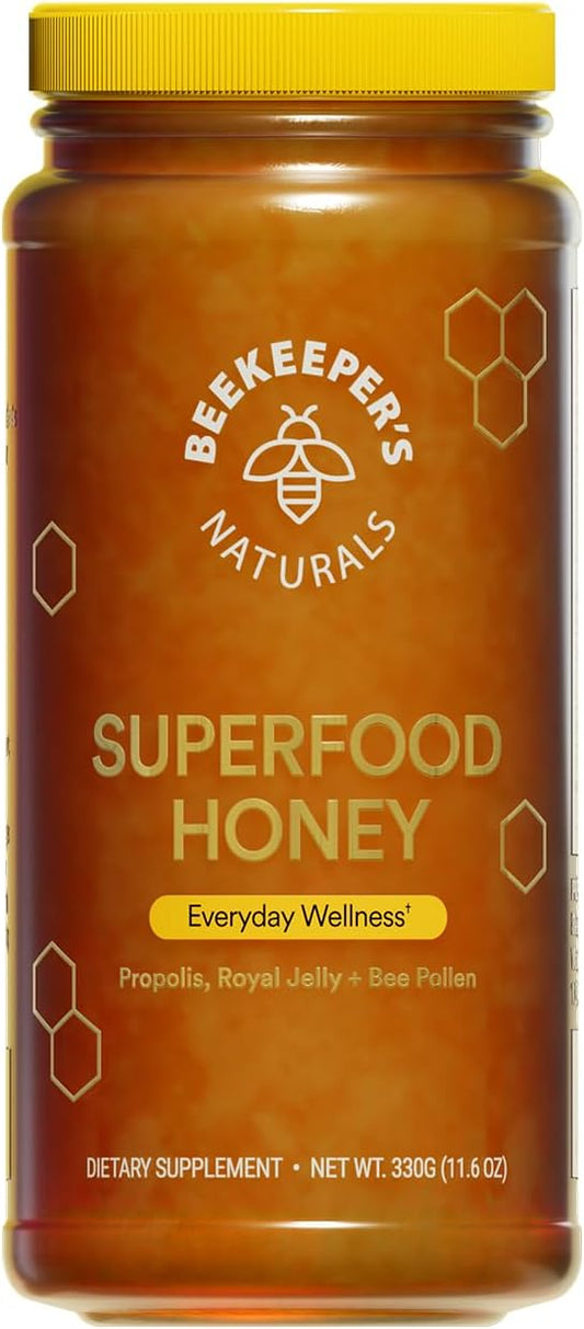 Superfood Honey by Beekeeper's Naturals - Bee Pollen, Royal Jelly, Propolis, Honey - Natural