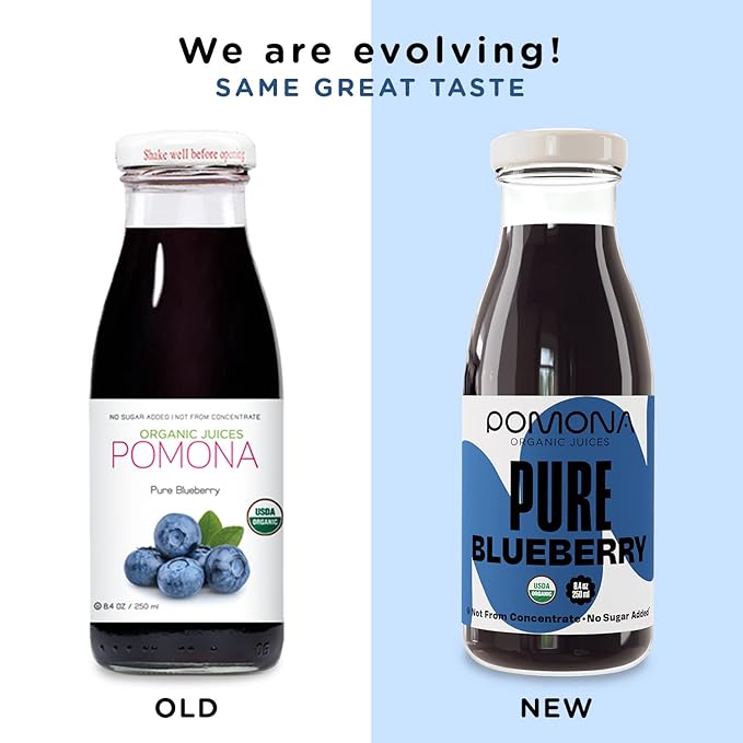 Pomona Organic Juices Pure Blueberry Juice, Cold Pressed Organic Juice, Non-GMO, No Sugar Added