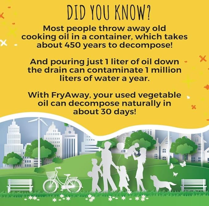 FryAway Cooking Oil Solidifier, Vegetable/Canola Oil Hardener for Easy Disposal, Natural Oils