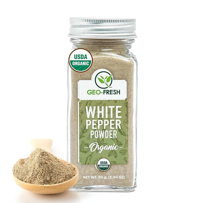 Geo-Fresh Organic White Pepper Ground ??1.94 oz Glass Jar ??White Pepper Powder ??USDA Certified