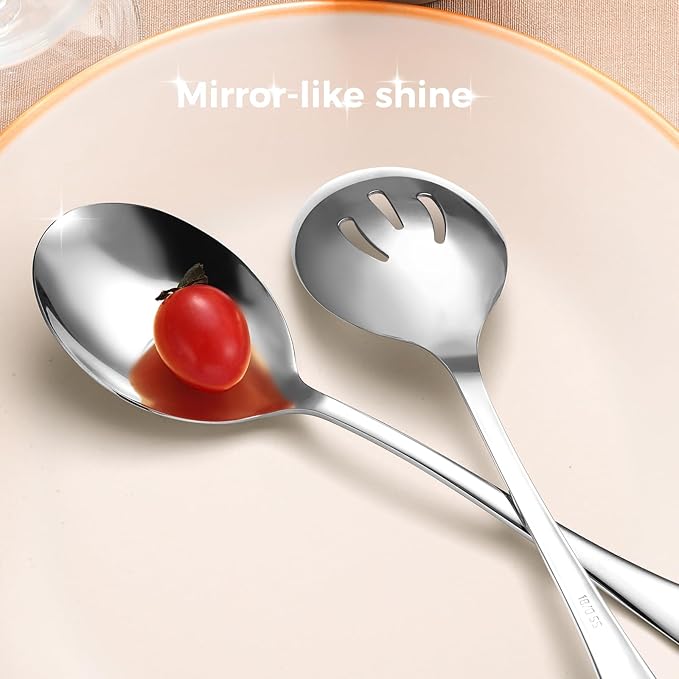 6 Piece Stainless Steel Serving Spoons Set, 10-Inch, Includes 2 Spoon/Slotted/Forks for