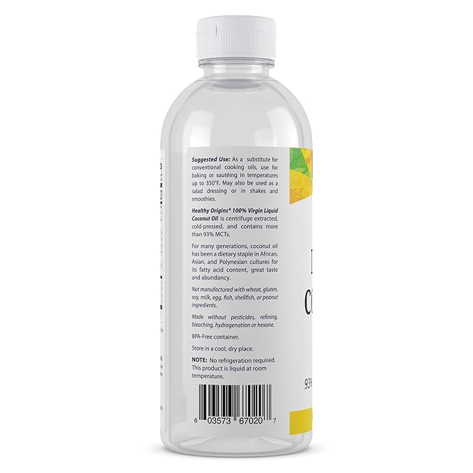 Healthy Origins Coconut Oil, Liquid (100% Virgin) - Virgin, Unrefined, Cold-Pressed Liquid Coconut