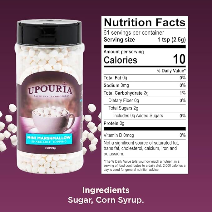 Upouria Mini Marshmallow Beverage and Dessert Topper, Rich Flavor Enhancer for Coffee, Hot
