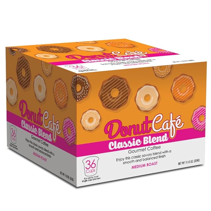 Donut Café - Coffee Gourmet Pods, Classic Blend, Medium Roast – Non-GMO, Gluten Free – Compatible