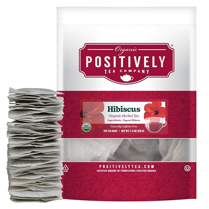 Organic Positively Tea Company, Hibiscus Herbal Tea Bags, 100 Count, Eco-Friendly Tea Bags, Non-GMO
