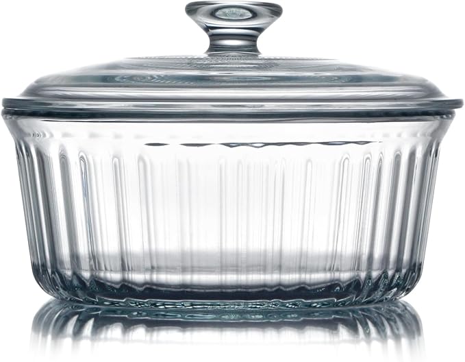 NUTRIUPS 2.4QT Glass Casserole with Lid, Borosilicate Glass, Round, Oven-Safe Baking Dish