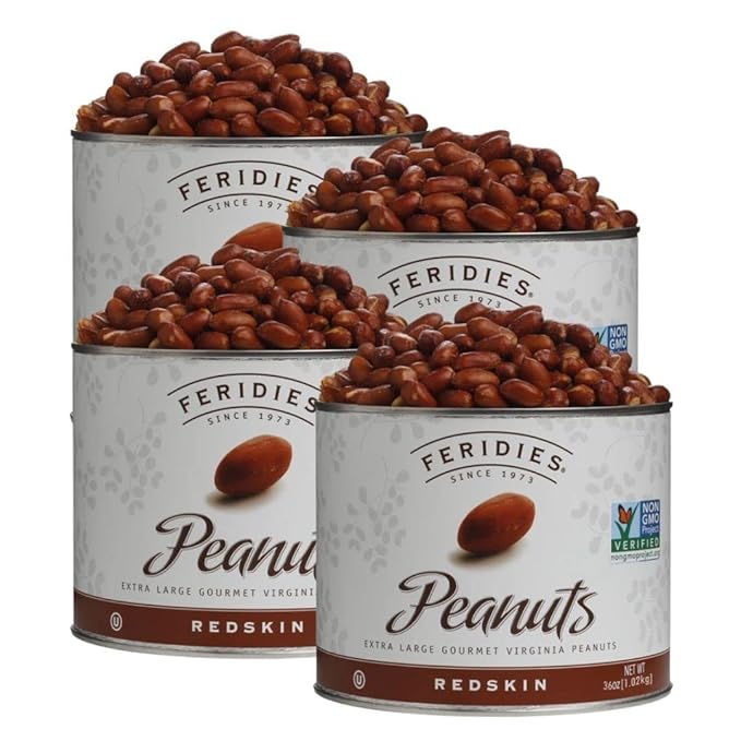 FERIDIES Skin On Extra-Large Salted Virginia Peanuts Cooked in Peanut Oil, Non-Gmo, Kosher 36oz