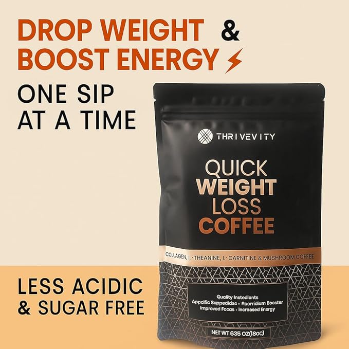 Thrivevity™ Instant Mushroom Coffee with Lion’s Mane, Reishi, Collagen, L-Carnitine, L-Theanine &