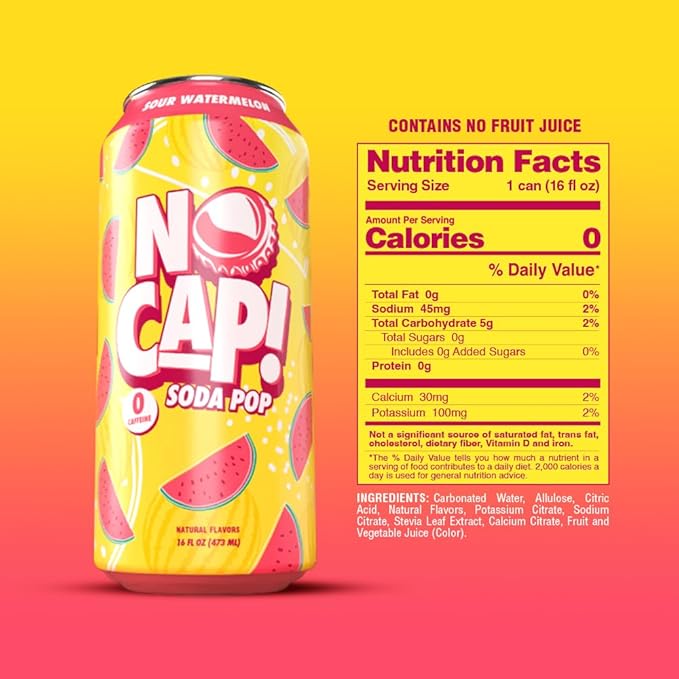 No Cap! Healthy Soda Drinks For Kids, Teenagers & Adults, Zero Sugar, Zero Calorie, Caffeine Free