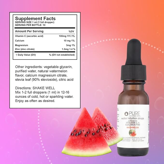 Pure Inventions - Watermelon Water Infusion Drops - Antioxidants, Vitamin C & Electrolytes - Health