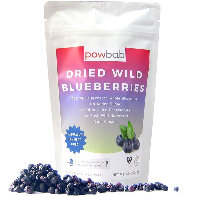 powbab Dried Wild Blueberries. 100% Whole Dried Blueberries No Sugar Added. No Sunflower Oil, No