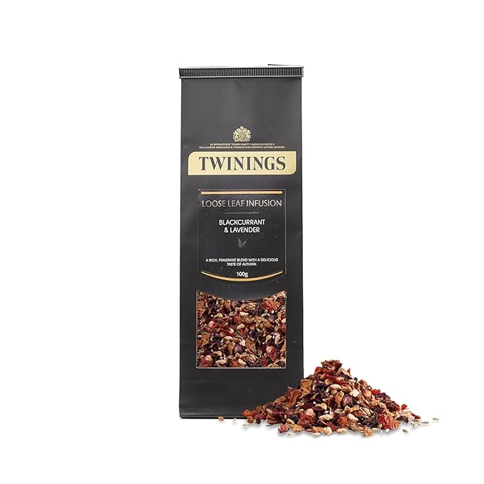 Twinings Blackcurrant & Lavender Loose Leaf Infusion Herbal Tea, 3.53 Ounce (100g) Pouch, Naturally